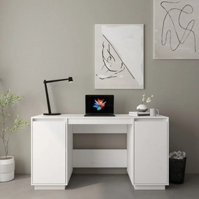 Scrivania Bianca 140x50x75 Cm İn Legno Massello Di Pino /