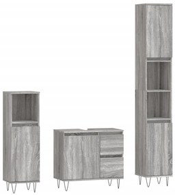 Set mobili da bagno 3 pz grigio sonoma in legno multistrato