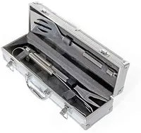 SET UTENSILI PER BARBECUE 3PZ ACCIAIO INOX PALETTA FORCHETTA PINZA + VALIGETTA VERDELOOK 765/15