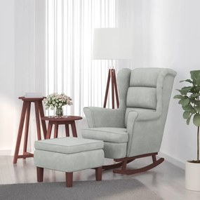 Poltrona A Dondolo Gambe Legno E Sgabello Grigio Chiaro Velluto /