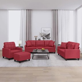 Set Di Divani 4 Pz Con Cuscini Rosso Vino İn Similpelle /