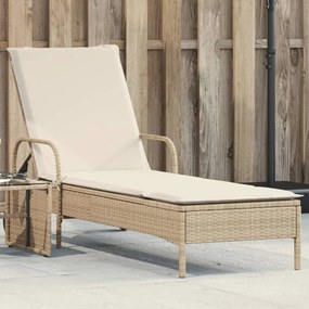 Lettino Prendisole Con Ruote E Cuscino İn Polyrattan Beige /