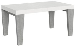 Tavolo allungabile Spimbo Mix piano e gambe in diverse finiture, Bianco Frassino / Cemento / 90x160/264 cm