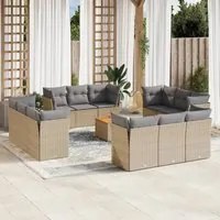 Set Divano da Giardino 13 pz con Cuscini Beige Misto Polyrattan 3255870