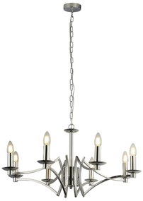 Lampadario Industrial-Nordico Ascot Acciaio Cromo 8 Luci E14