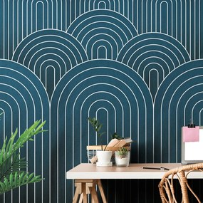 Carta da parati – Motivo arcobaleno blu Mid-Century