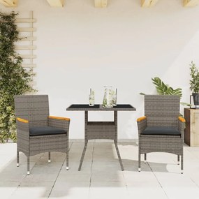 Set Da Pranzo Da Giardino 3pz Con Cuscini İn Polyrattan E Vetro /