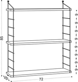 Mensola A Parete 3 Ripiani 72x20x85 Cm Stile Industrial Armoni Noce