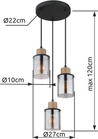 Globo 15707-3HR - Lampadario a sospensione con filo REID 3xE27/15W/230V diametro 27 cm quercia