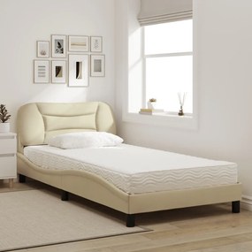 Letto con materasso crema 100x200 cm in tessuto