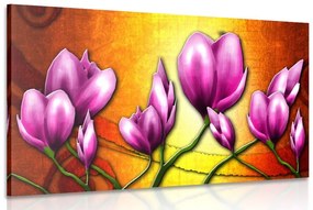 Quadro su tela – Fiori rosa in stile etnico