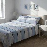 Completo letto matrimoniale righe blu azzurre