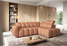 Divano angolare color salmone allungabile/con contenitore (con penisola a destra/a L) e rivestimento in bouclé Falconn – ELTAP