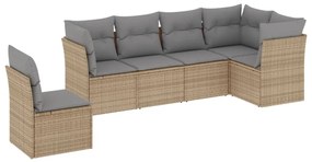 Set divano da giardino 6 pz con cuscini beige in polyrattan