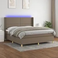 Letto a Molle con Materasso e LED Tortora 180x200 cm in Tessuto 3138817