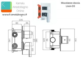 Kamalu - miscelatore doccia a muro con deviatore e finitura cromata | lison-d3