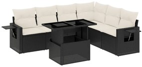 Set divani da giardino con cuscini 7pz nero polyrattan