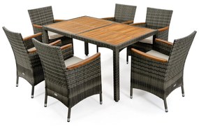 Costway Set da pranzo per esterni 7 pezzi, Set di mobili in rattan sintetico PE con tavolo da pranzo rettangolare Beige