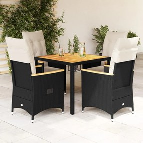 Set da pranzo da giardino 5 pz nero con cuscini in polyrattan