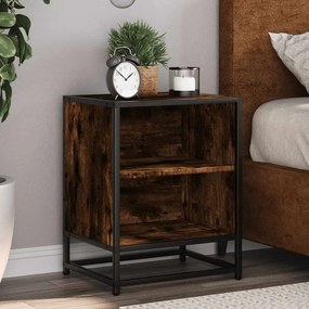 Comodino Rovere Fumo 40x31x50 Cm Legno Multistrato E Metallo /