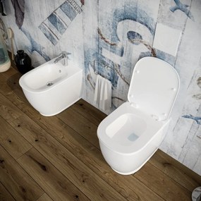 Bidet e Vaso WC Genesis filo muro in ceramica completo di sedile softclose