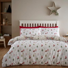 Set copripiumino e federa bianco e beige per letto matrimoniale e per letto esteso 230x220 cm Christmas Town – Catherine Lansfield
