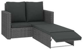 Set divani da giardino 2 pz con cuscini in polyrattan grigio