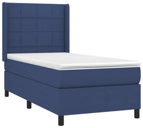 Letto a molle con materasso e led blu 90x190 cm in tessuto