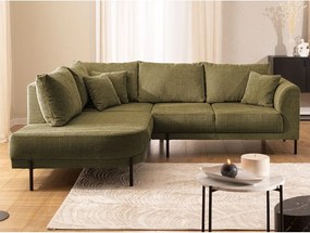 Divano angolare verde (con penisola a sinistra/a L) con rivestimento in ciniglia Mauris – Ropez