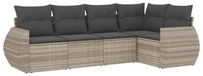 Set divano da giardino 5pz con cuscini grigio chiaro polyrattan