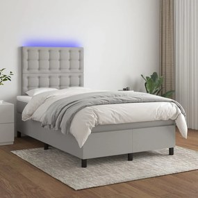 Letto a molle materasso e led grigio chiaro 120x200 cm tessuto