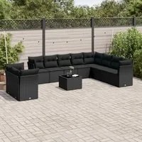 Set Divani da Giardino 11 pz con Cuscini in Polyrattan Nero 3217865