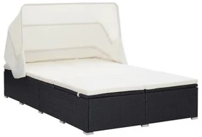 Lettino prendisole a 2 posti con cuscino in polyrattan nero