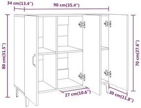 Credenza Grigio Sonoma 90x34x80 cm in Legno Multistrato