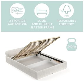 Letto matrimoniale imbottito color crema con contenitore e rete inclusi 160x200 cm Solvo – Maison de Rêve