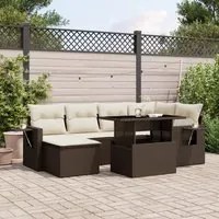 Set Divani da Giardino 7 pz con Cuscini Marrone in Polyrattan 3268053