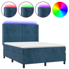 Letto a molle con materasso e led blu scuro 140x190 cm