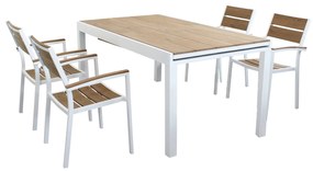 VIDUUS - set tavolo in alluminio e teak cm 160/240 x 95 x 75 h con 4 poltrone Viduus