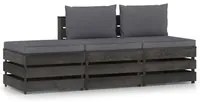 Set Salotto da Giardino 3pz con Cuscini Grigio Legno Impregnato 3068180