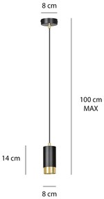 Sospensione Moderna 1 Luce Ivar A Cilindro In Acciaio Nero E Oro