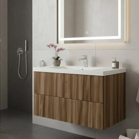 Mobile da bagno sospeso sotto lavabo Opera L 89.5 x H 50 x P 45.5 cm rovere cannettato , 2 cassetti