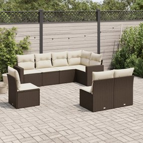 Set divani da giardino 8 pz con cuscini marrone in polyrattan