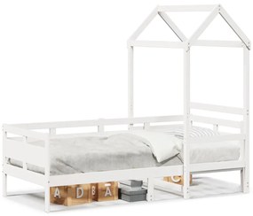 Dormeuse Con Tetto 90x200 Cm Bianco İn Legno Massello Di Pino /