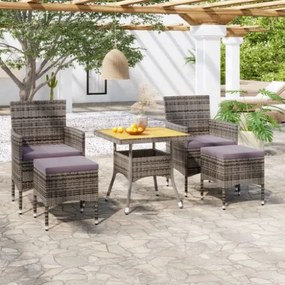 Set Pranzo da Giardino 5pz Polyrattan e Massello Acacia Grigio