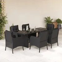 Set da Pranzo da Giardino 7 pz Nero con Cuscini in Polyrattan 3211880