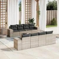 Set Divano da Giardino 9pz con Cuscini Grigio Chiaro Polyrattan 3254689