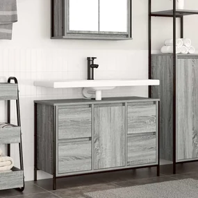 Mobile Lavabo Con Cassetti Grigio Sonoma 90x34,5x60 Cm /