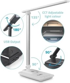 Lampada da tavolo LED dimmerabile USB 9W 230V 3000K/4000K/5500K bianco