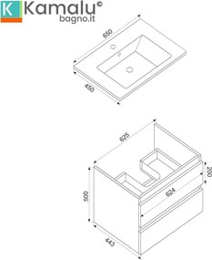 Kamalu - Mobile bagno sospeso 65 cm colore bianco opaco | LAC-EOLO-65