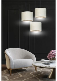 Lampadario Tondo 3 Luci Ganesha In Acciaio Nero E Paralumi In Tessuto Beige
